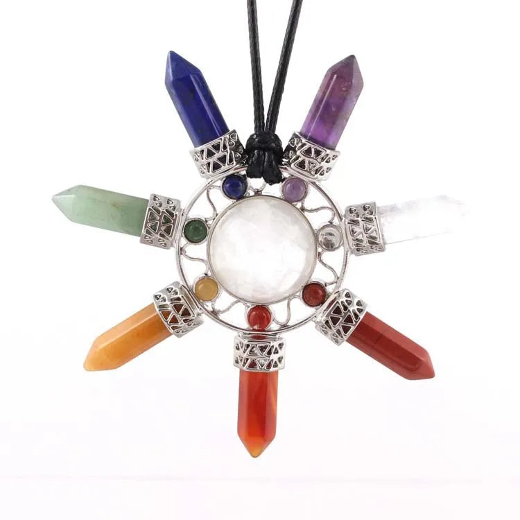 Hongzhuo New Fashion Natural Crystal 7 Chakra Reiki Energy Pendant Clear quartz Necklace for Women Man Charm Jewelry Jewelry