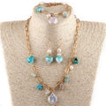 Fashion Delicate Collar De Perlas Natural Stone Turquoise Star Fresh Water Pearl Heart Chain Necklace Bracelet Earring Set