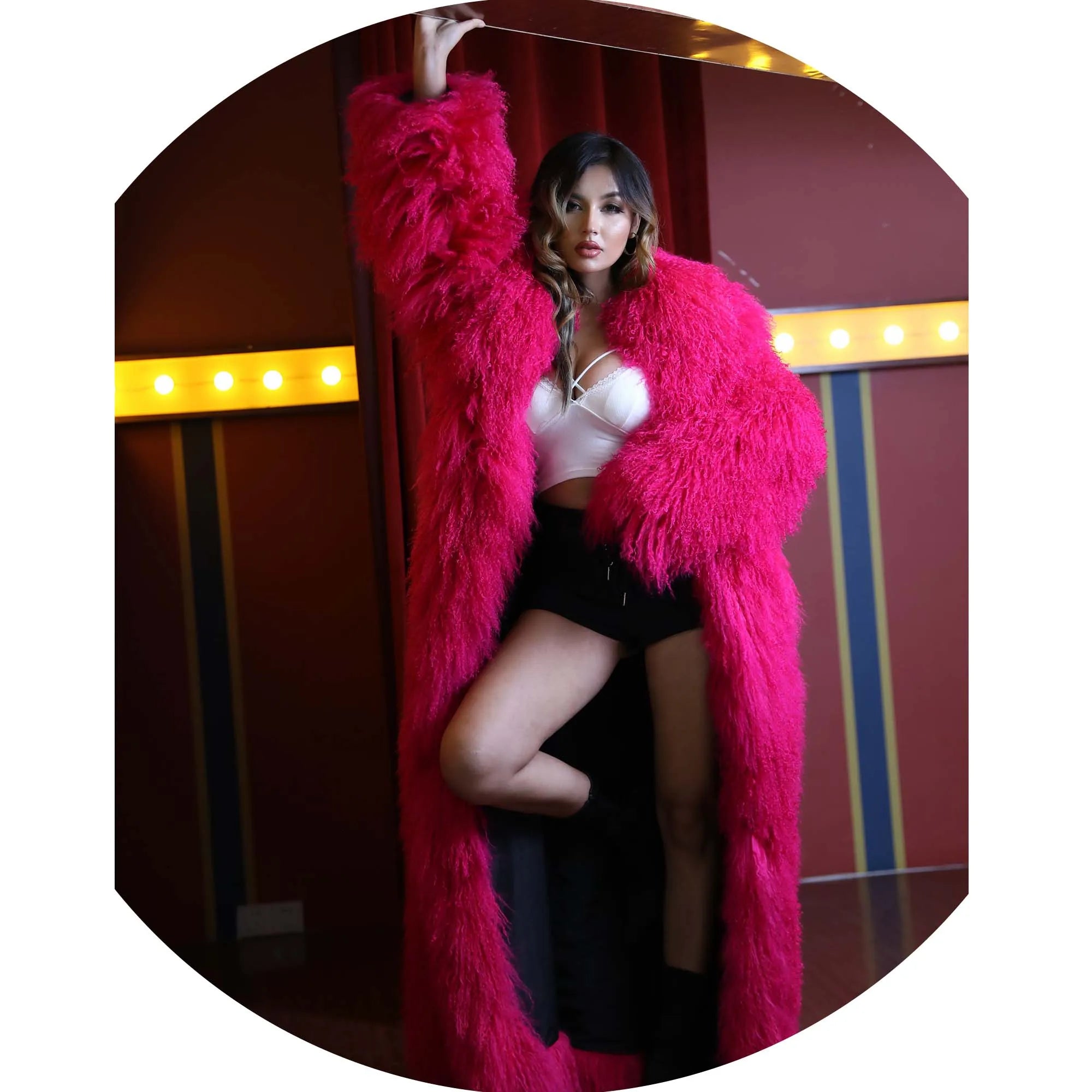 Unisex Luxury Long Style Thick Genuine Sheep Real Lamb Fur Jacket and Mongolian Lamb Fur Coat
