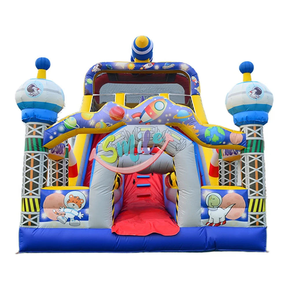 Customized PVC Outer Space Rocket Theme Jumping Castle Bounce House Moonwalk Inflatable Bouncer Slide Combo EN14960 Certified