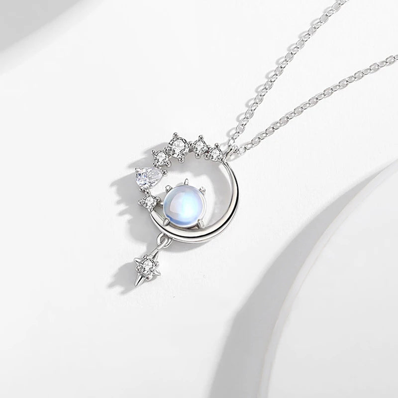 Cute Sterling Silver Necklace Moonstone Zircon Ins Popular Ladies Party Finish Necklace