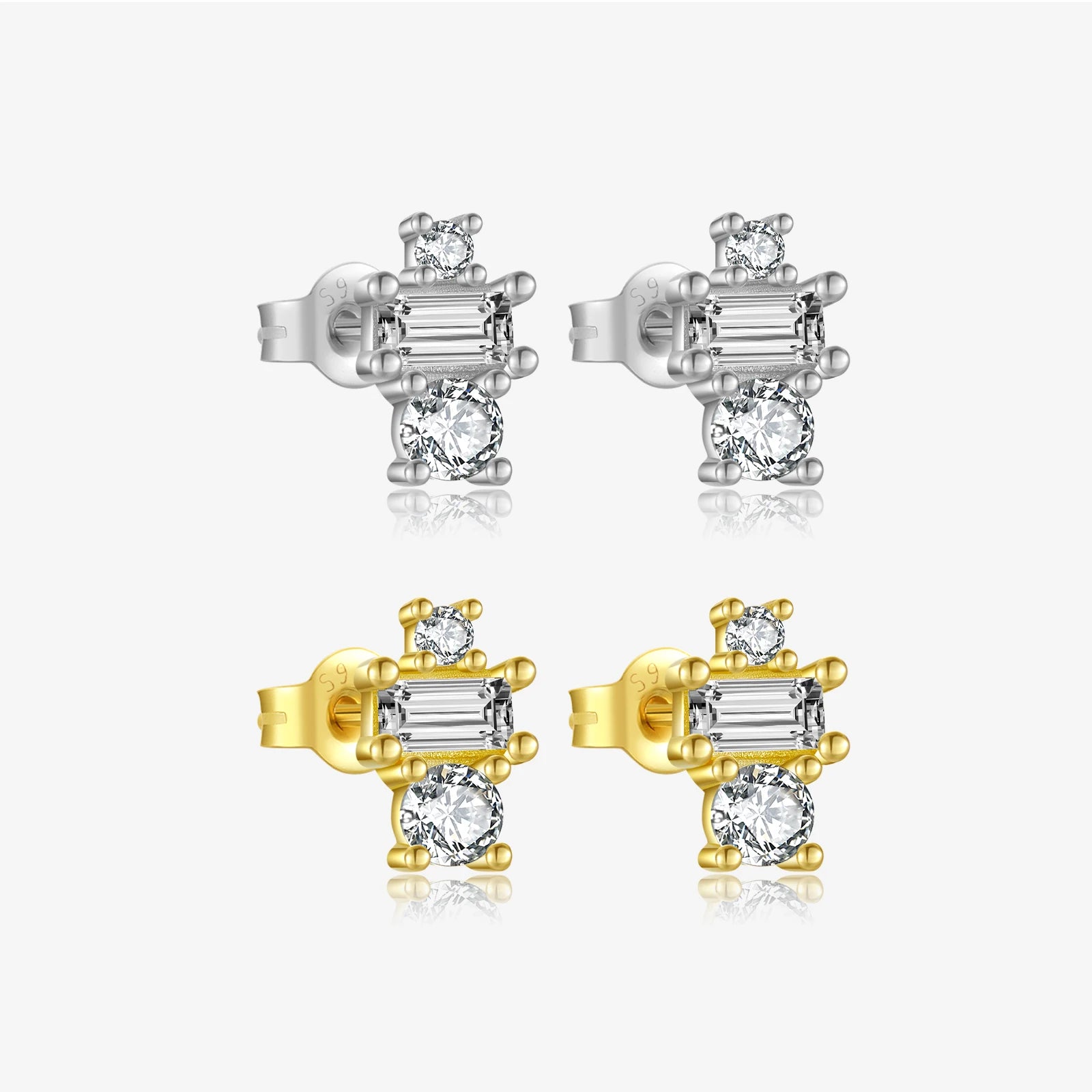 FUAMAY Aretes-y-accesori Por Mayor 18K Gold Vermeil Real Stud Silver Earrings Cluster CZ Stud Ear Rings Aretes De Mujer