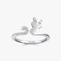 Ailmay 925 Sterling Silver Cute Cats Shining CZ Adjustable Finger Ring for Women Charm Animal Ring Christmas Gifts Fine Jewelry