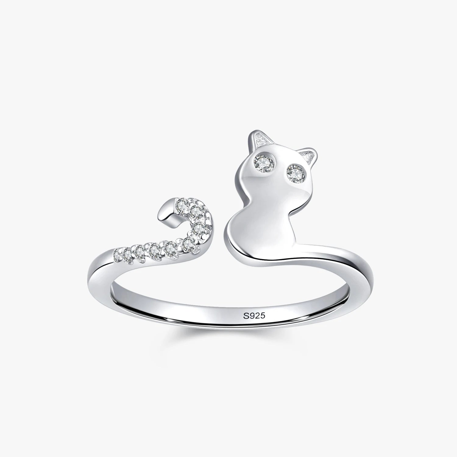 Ailmay 925 Sterling Silver Cute Cats Shining CZ Adjustable Finger Ring for Women Charm Animal Ring Christmas Gifts Fine Jewelry