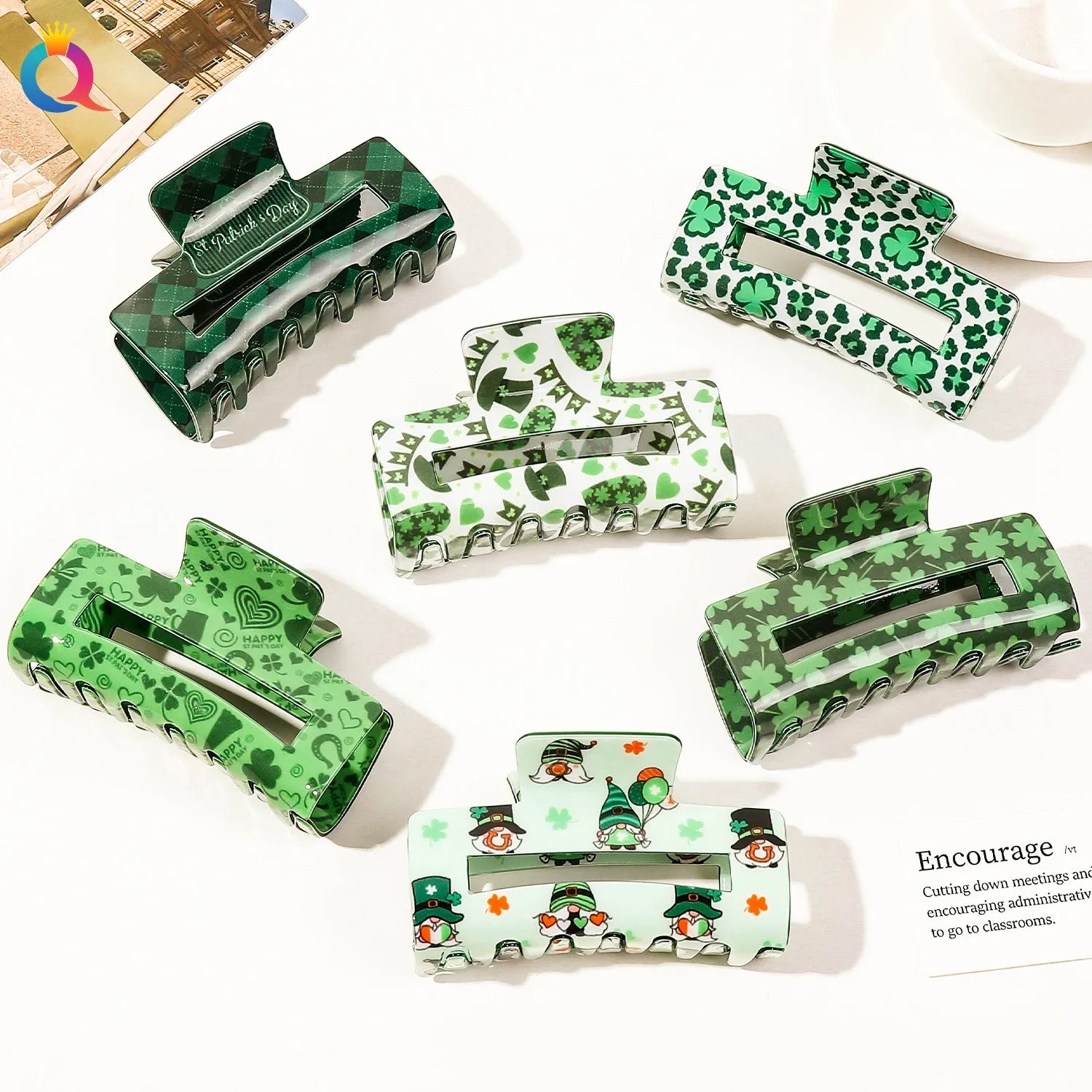 QIYUE Irish St. Parker's Day Hair Clips Premium Hair Clips with Shark Clip Women's Hair Accessories