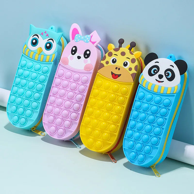 School Kids Creative Cute Animal Design Fidget Bubble Silicone Pencil case