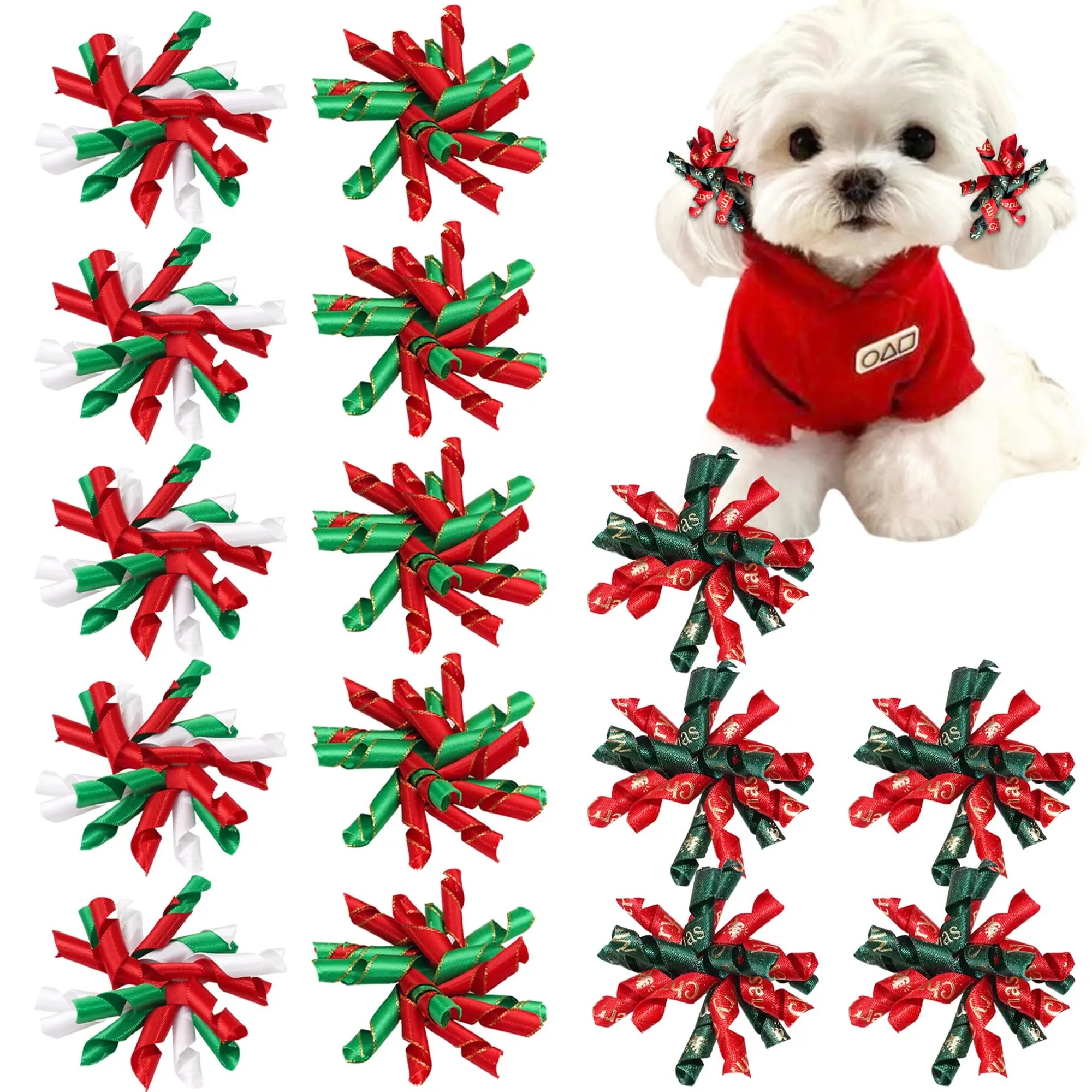 Bulk Wholesale Sweet Curly Korker Puppy Hair Accessories Handmade Pet Grooming Bows with Rubber Bands for Christmas