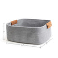 Home Decor Foldable Sundries Toys Clothing Container Woven Cotton Rope Storage Basket With Leather Handles
