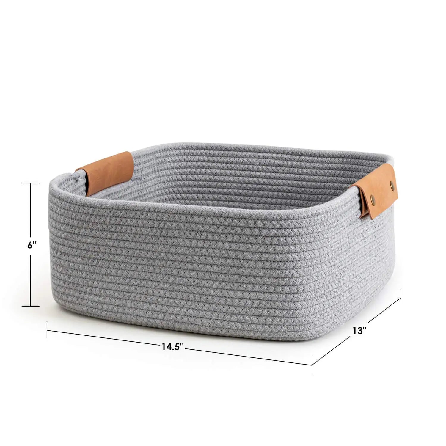 Home Decor Foldable Sundries Toys Clothing Container Woven Cotton Rope Storage Basket With Leather Handles