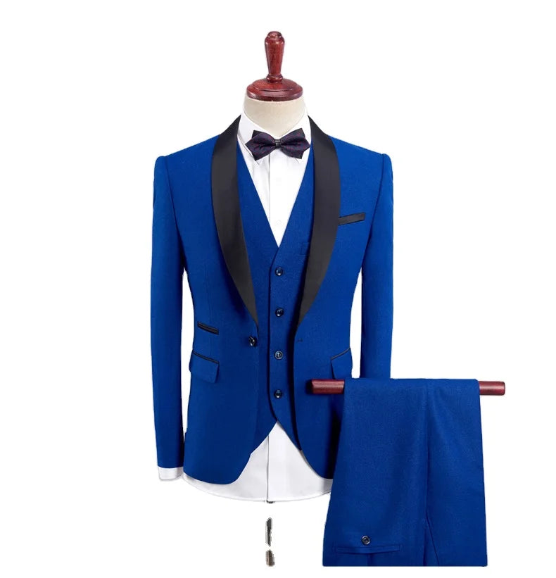 2025 New Tailored Made  Wholesale Men Slim Fit Royal Blue Wedding Suit (Blazer+Pants+Vest) 3 Pieces Men Suit Sets