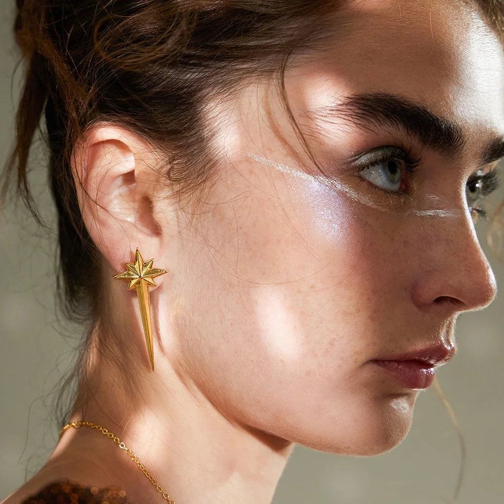 Original Design 18K Gold Plated Brass Jewelry Irregular Octagon Star Ear Studs for Women Accessories Drop Earrings E221482