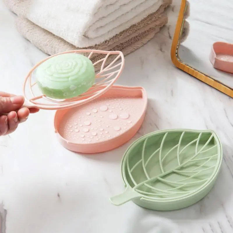 Modern Leaf-Shaped Plastic Soap Box Non-Slip Toilet Bathroom Tray with Drain Simple Storage Holder