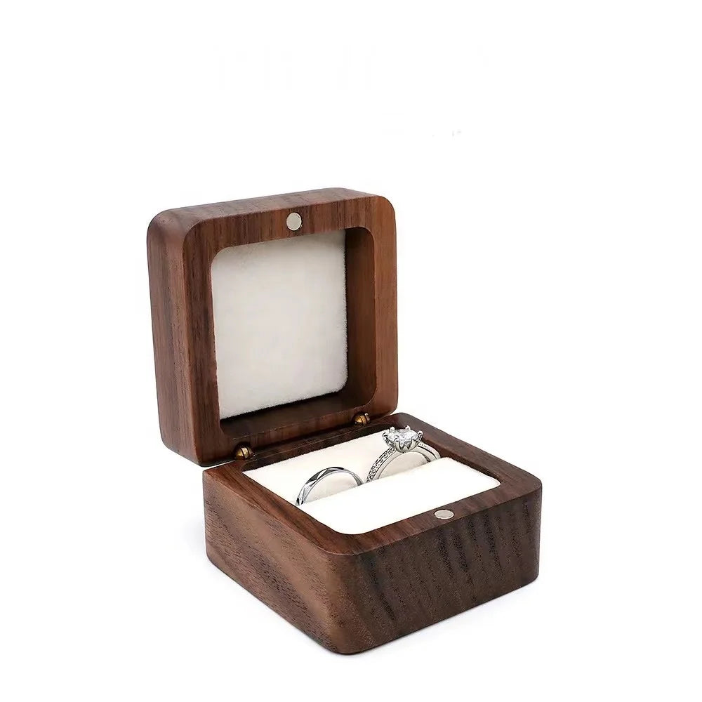 FORTE Manufacturer in Stock Luxury Wooden Jewelry Box Custom Logo Couple Ring Box Jewelry Packaging Box With Laser Logo