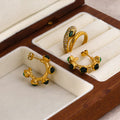 Nabest Gold Plated Stainless Steel French Cc Earrings Waterproof Women Vintage Stone Charm Stud Earing Jewelry