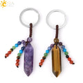 CSJA Wholesale Reiki Lucky Luxury 7 Chakra Hexagonal Bullet Natural Stone Crystal Car Keychain in Bulk G899