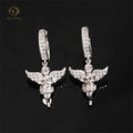 New Style Fashion Popular White Gold 925 Silver Drop Angle Charm Moissanite Hoop Earrings