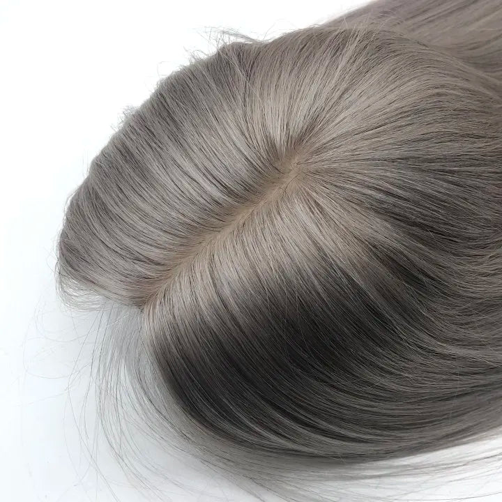 Raw Cuticle Aligned Human Hair Women Wigs Toupee White Grey Hair Silk Topper
