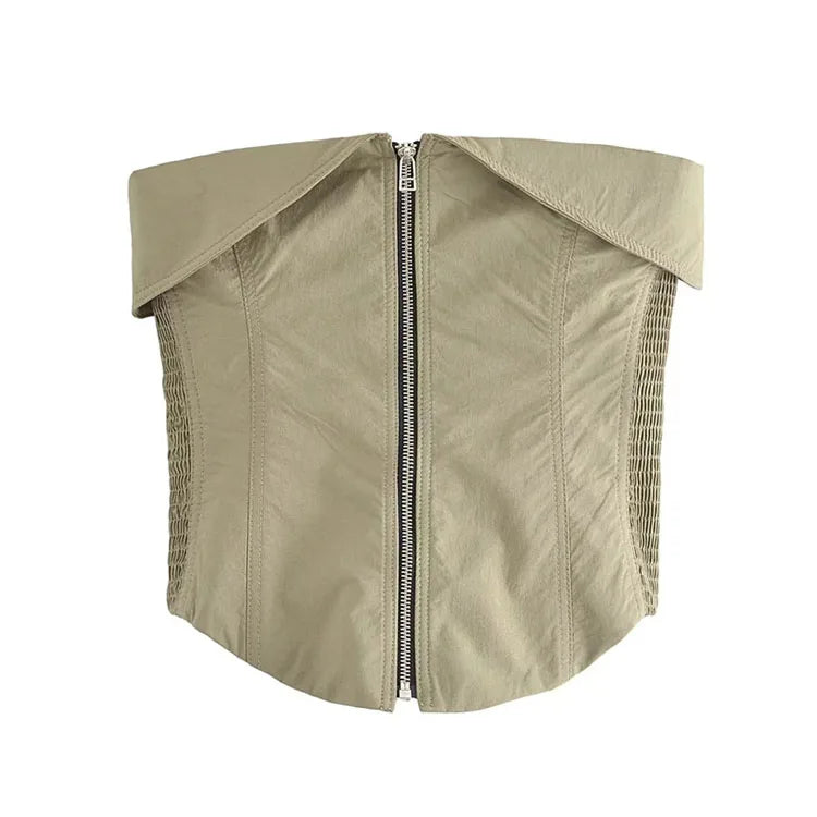 2023 Summer New Women Zipper Tight Chest Thread Decoration Zipper Pants Set