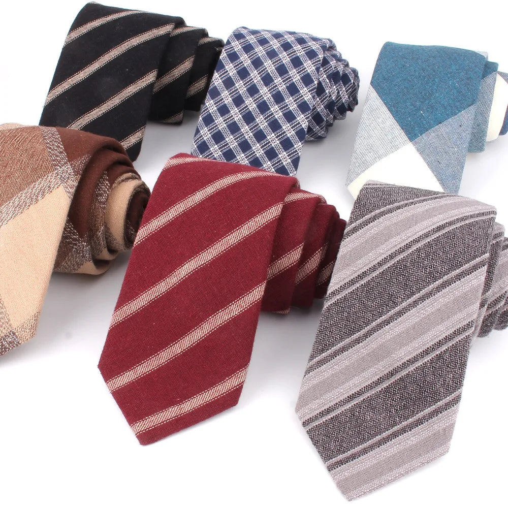 Cotton Neck Ties for Men Fashion Plaid Tie 7 cm Slim Skinny Necktie for Wedding Party Black Red Striped Mens Ties