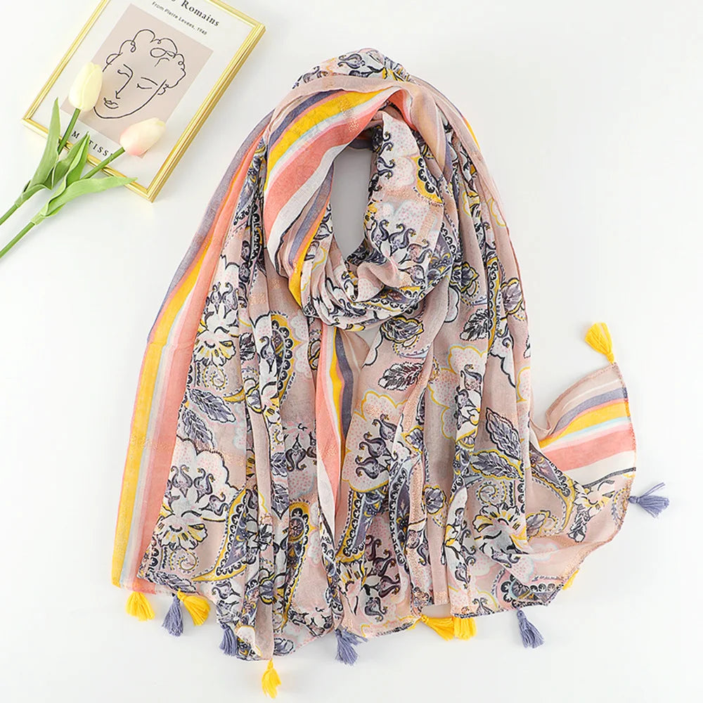 Wholesale 63 Styles Custom Printed Scarves Cotton Voile Floral Scarf for Women With Flowers Wholesale Shawl