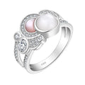 925 Sterling Silver Women's White Shell Ring with Cubic Zirconia Moon Stone Pearl Resin Ashes 7.5Mm White Moonstone Jewelry