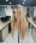 Pre Plucked Blonde Brown Highlight Color Cuticle Aligned Straight Peruvian Hair Invisible Knots Lace Frontal Wigs