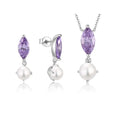 QX 925 Silver Gold Plated Freshwater Pearl Cubic Zirconia Jewelry Set for Women-Party Gift Necklace & Earrings