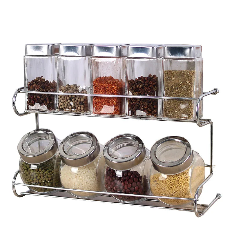 Spice Jar Seasoning Rack Set With Glass Bottles Spice Holder