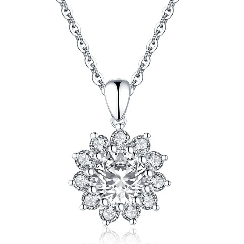 Newest 925 Sterling Silver Jewelry Center Stone 8mm Round Sunflower Shape Necklace