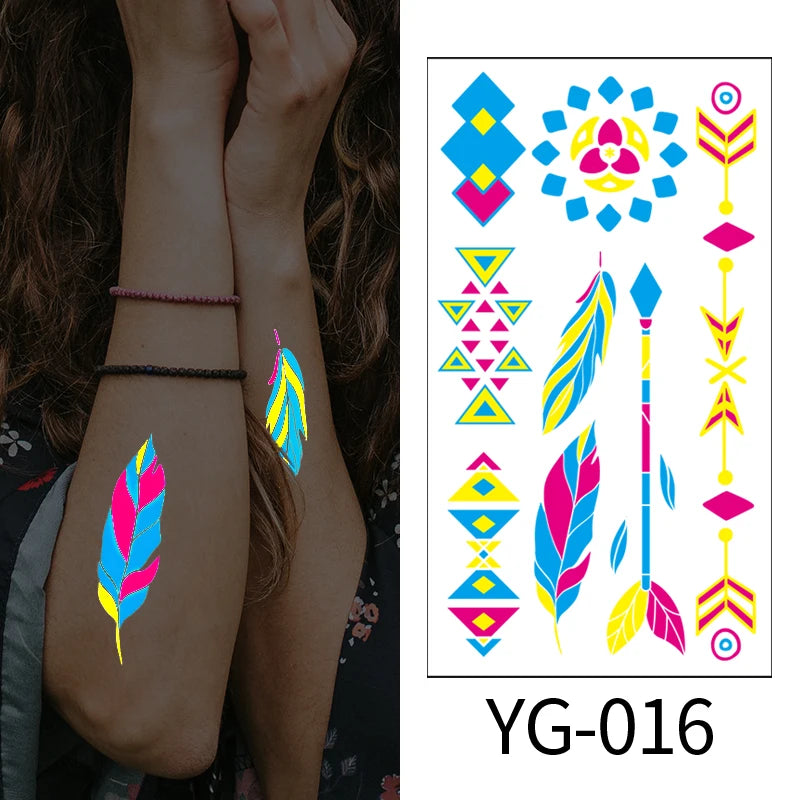 Glow in the Dark UV Neon Temporary Tattoo Stickers Adult Fluorescence