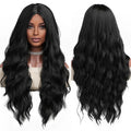 Premium Synthetic Ombre Dark Brown Black Wig Long Part Wave Hair Wig for Women Natural Wavy Heat Resistant Customized Wig