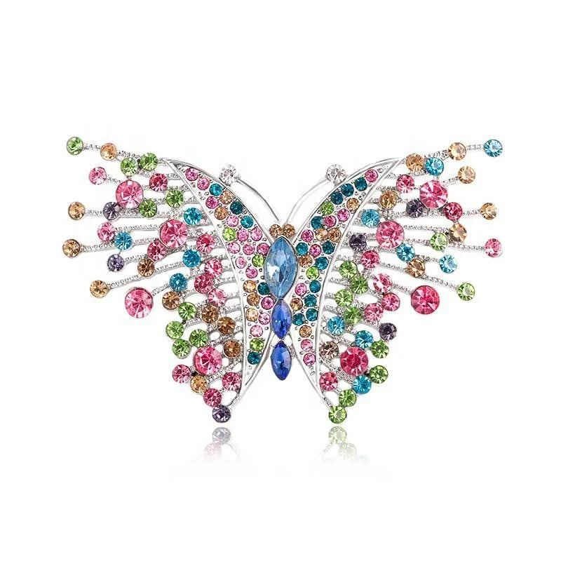 Colorful Jewelry Stone Zircon Crystal Gem Jewelry Butterfly Brooch Popular Insect Shape Pin Stainless Steel Brooch