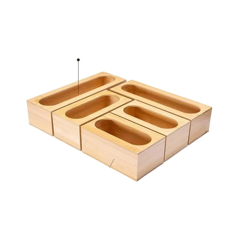 Custom Kitchen Set of 6 Storage Bamboo Wooden Food Storage Bag Organizer Ziplock Bag Storage Organizer Box