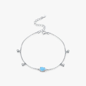 Blue Opal Link Chain Bracelet 925 Sterling Silver Delicate Charm Water Drop Adjustable Charm Bracelet Fine Jewelry