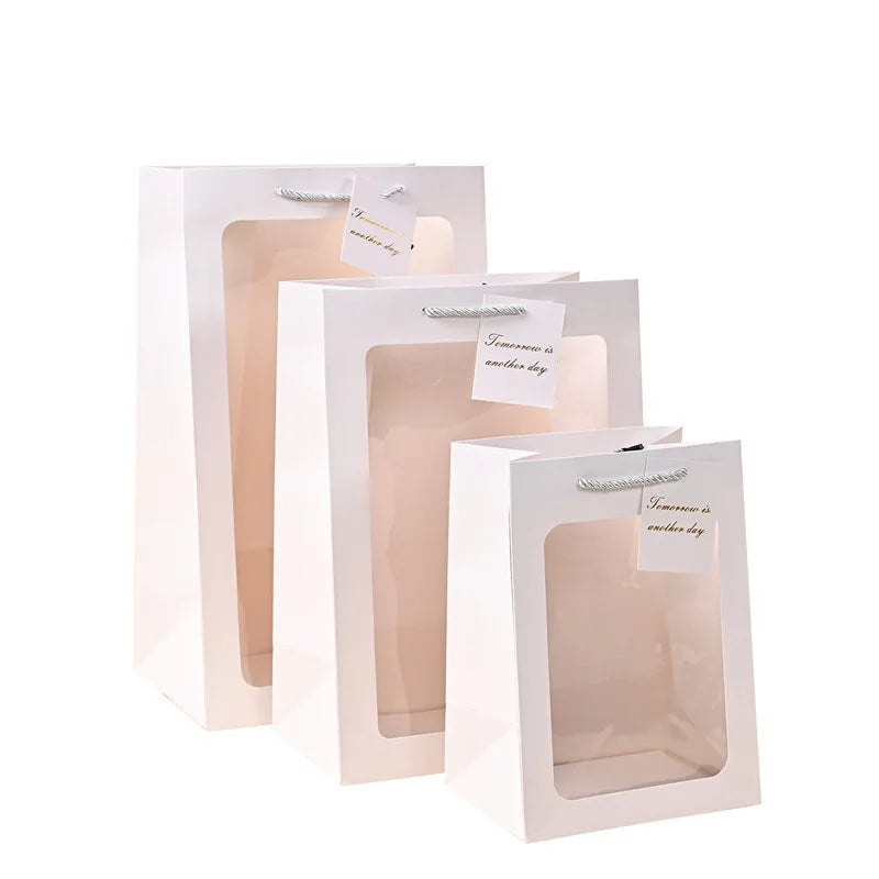 New Custom Size logo Trendy Fashion Paper Window Gift Tote Bag
