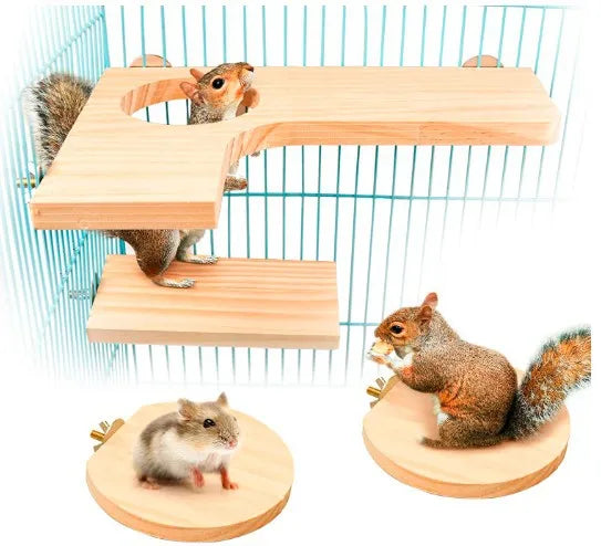 Hot Seller L-Shaped Wooden Platform with Round Hole for Totoro Hamster Cage Accessories