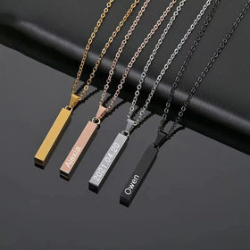 Zhongzhe Jewelry Custom Bar Necklace Engraved Letters Cross Shape DIY Logo Christmas Stainless Steel Black Gun Plated