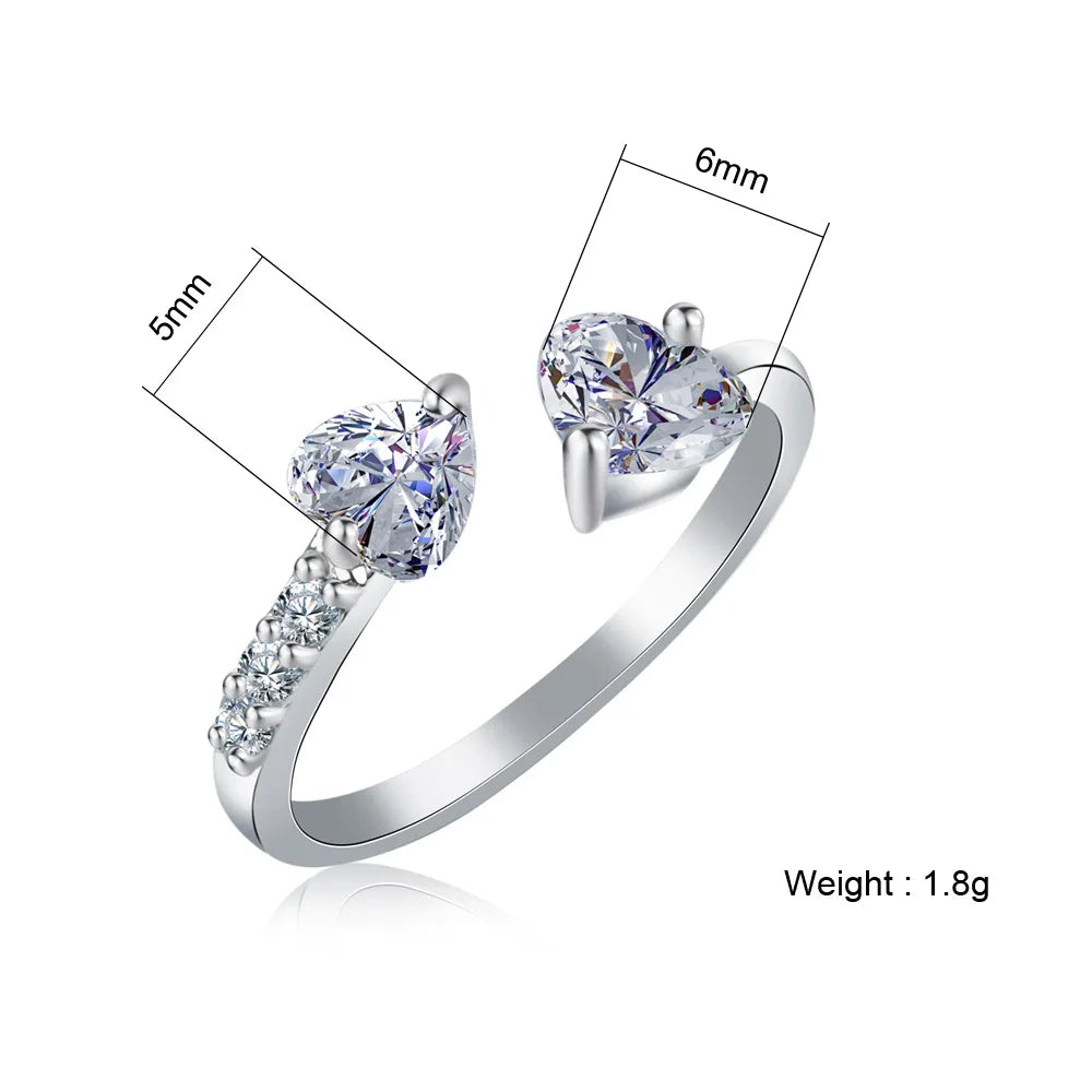 New Gold Plated Heart Shaped Zircon Adjustable Opening Ring Light Luxury Wedding Engagement Anniversary Ring for Women
