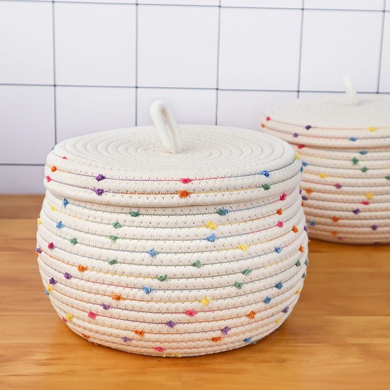 Multifunction Baby Diaper Candy Toy Organizer Small Cotton Rope Storage Basket Lid Customized Handmade Foldable Eco-Friendly