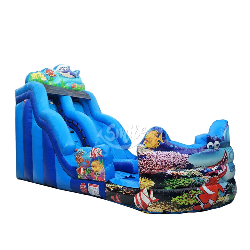 Large Commercial PVC Underwater World Inflatable Shark Water Slide With Swimming Pool for Sale