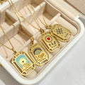 Trendy Tarnish Free Stainless Steel Enamel Rainbow Square Tarot Pendant Necklace 18K Gold the Sun Star Moon Necklaces Jewelry