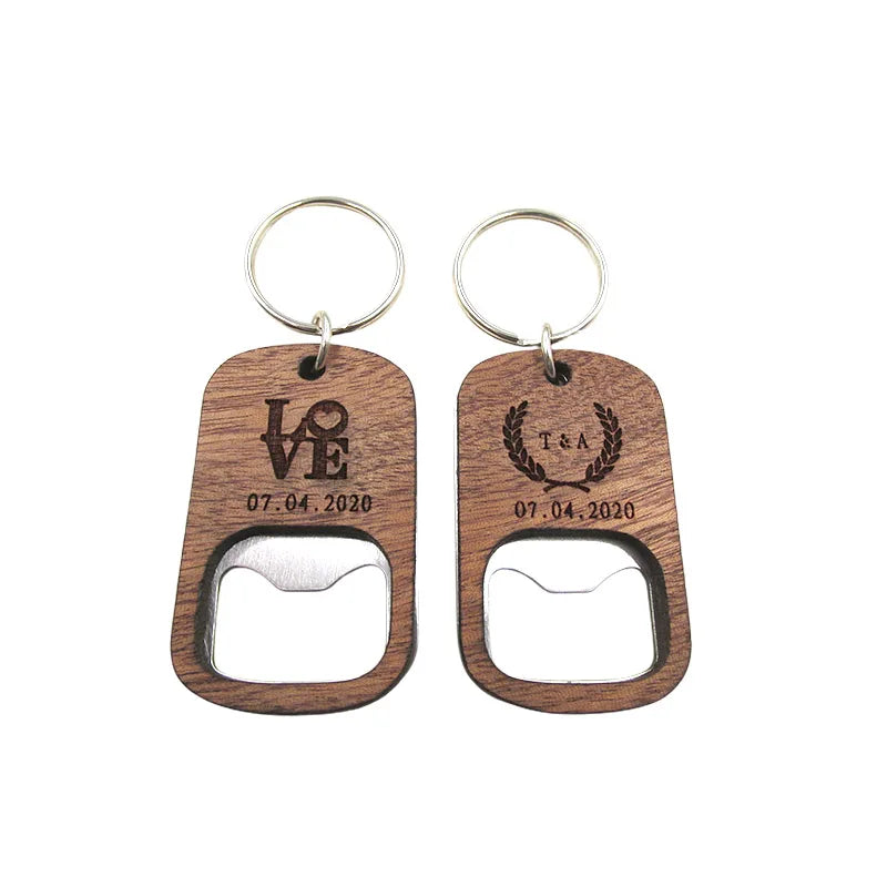 Personalized Bottle Opener Keychain Wedding Men Gifts Engraved Rustic Wooden Keyrings Groomsmen Bridesmaid Gift - Wedding Shop