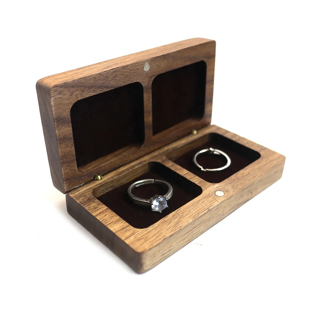Wedding Ceremony Walnut Wood Ring Holder Bearer Box