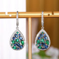 CAOSHI Silver Color Drop Earrings for Women Paved Zirconia Sparkling Green/Blue Crystal Elegant Lady Flower Pendant Earrings