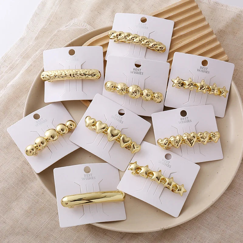 Women's Fashion Hair Clips New Design Gold Silver Star Love Alloy Simple Spring Clip for Girls Wholesale