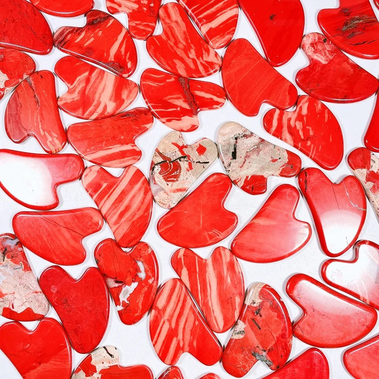 Huiying Custom Guasha Board Massage Tools Healing Stone Scraper Board Facial Massager Red Jasper Heart Gua Sha