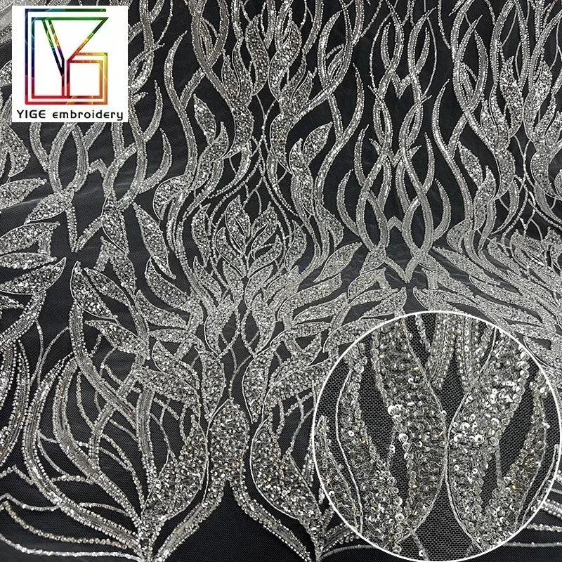 Luxury Net Lace Bridal Gowns Embroidery French Women Tulle Sequined Laces Fabrics 3D Beaded Lace Fabric
