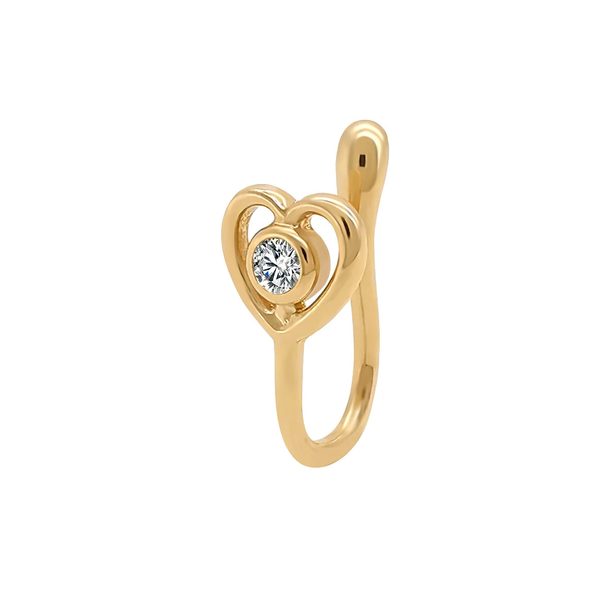 14K Gold Jewelry Women Nose Ring Stud Piercing Jewelry Heart Crown Zirconium Nose Cuffs