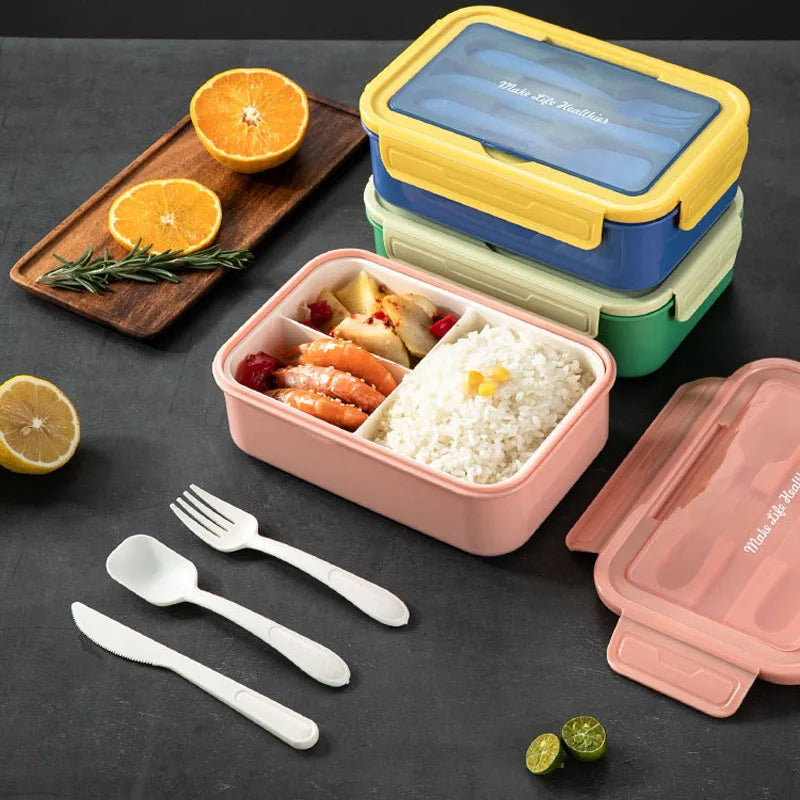 1400ml Plastic Heatable Multi-color Rectangle Bento Lunch Box for Kids-Modern Design Takeaway & Packing