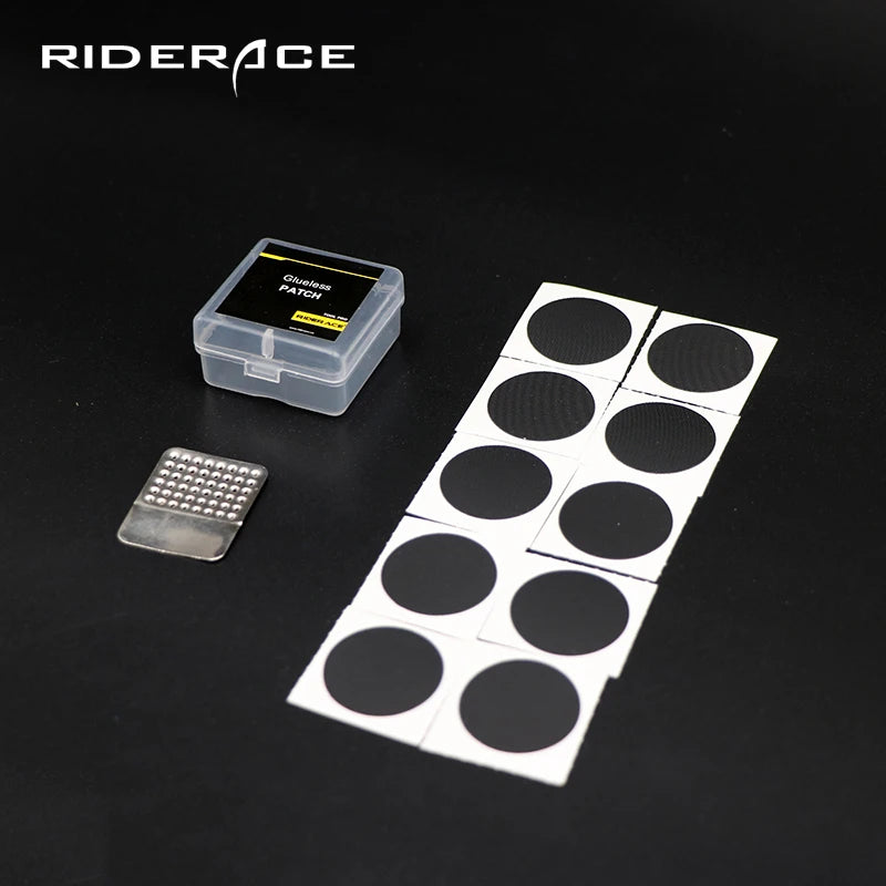 RIDERACE 10 Pcs Glueless Chip Patches Bicycle Inner Tire Repair Kit Mountain Bike Tyre Tire Repair Tools Piece Thin Road Bike